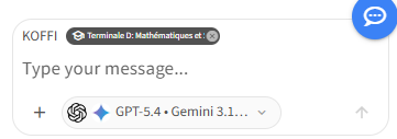 Champ de saisie avec l'étiquette de l'assistant, le bouton plus, la zone de texte, la pastille du modèle IA et le bouton d'envoi fléché annotés